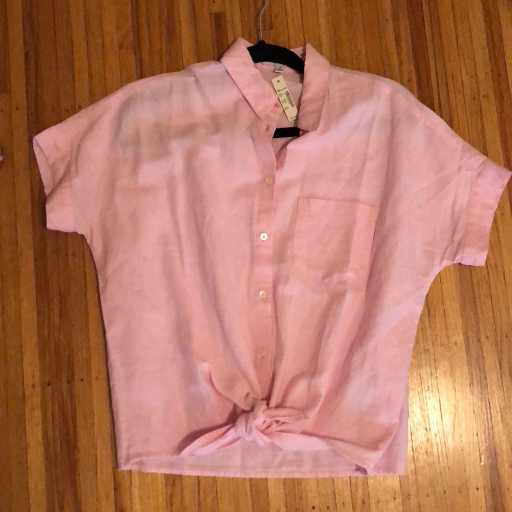 Madewell pink front tie linen shirt
